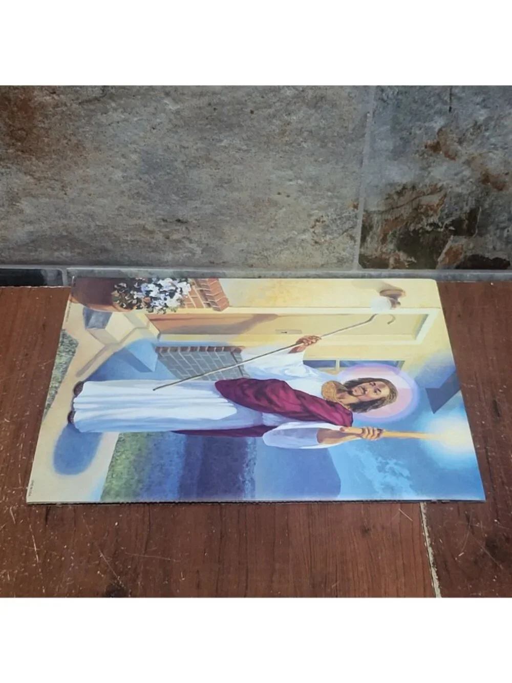 Vintage Religious Lithographic Art Print Jesus Christ Knocking at the Door